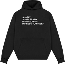 Load image into Gallery viewer, ThatsFly Apparel® &quot;Words to Live By&quot; Logo Oversized Hoodie Black/White
