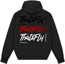 Load image into Gallery viewer, ThatsFly Apparel® &quot;Words to Live By&quot; Logo Oversized Hoodie Black/White
